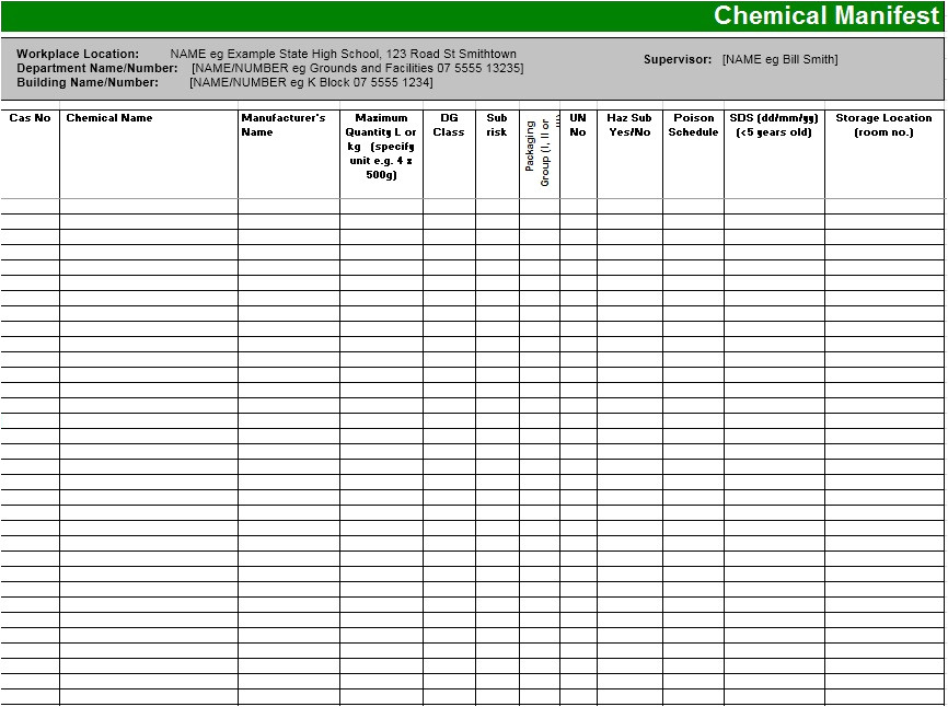 chemical inventory list templates