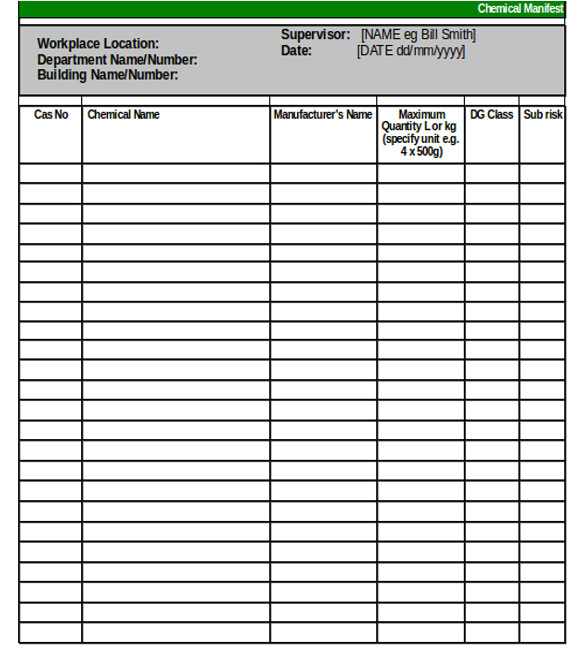Hazardous Substance Register Template Chemical Inventory Template 14 Free Word Excel