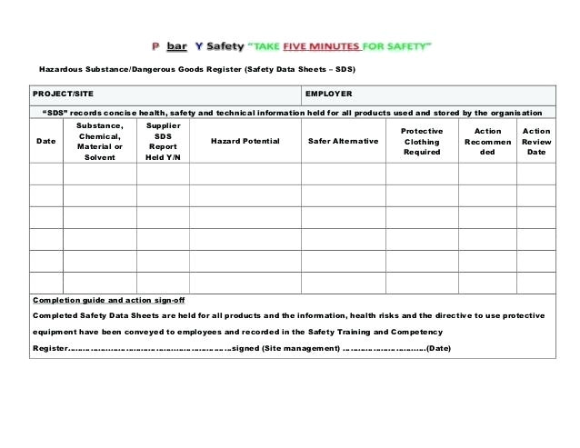 hazardous substance register template