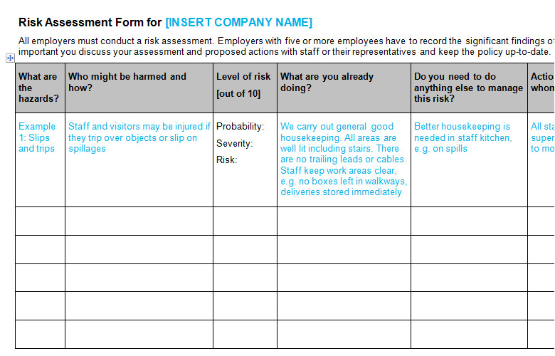 health and safety templates