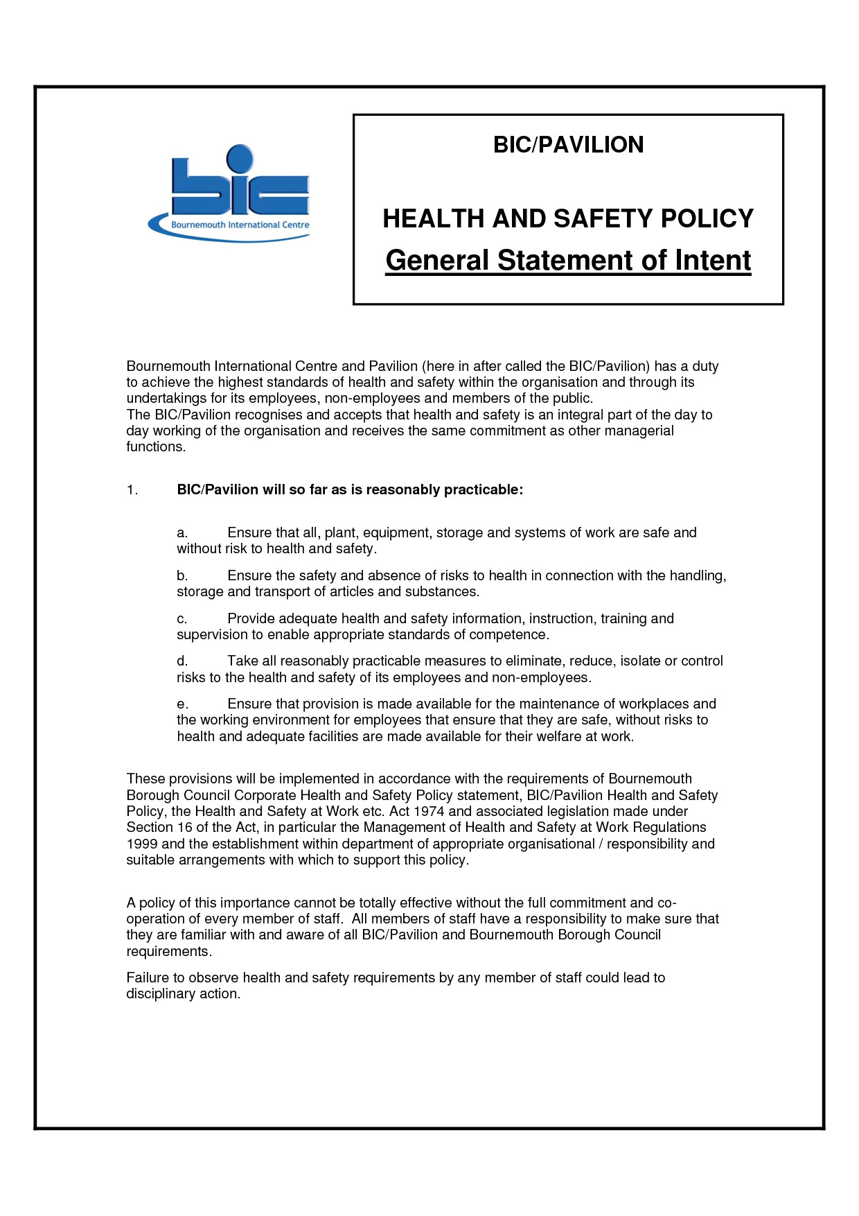 Health and Safety Statement Of Intent Template Personal Safety Commitment Quotes Quotesgram