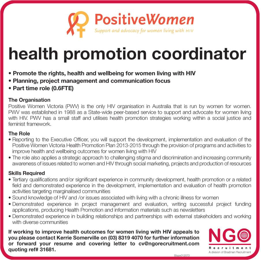 cover letter for health promotion officer