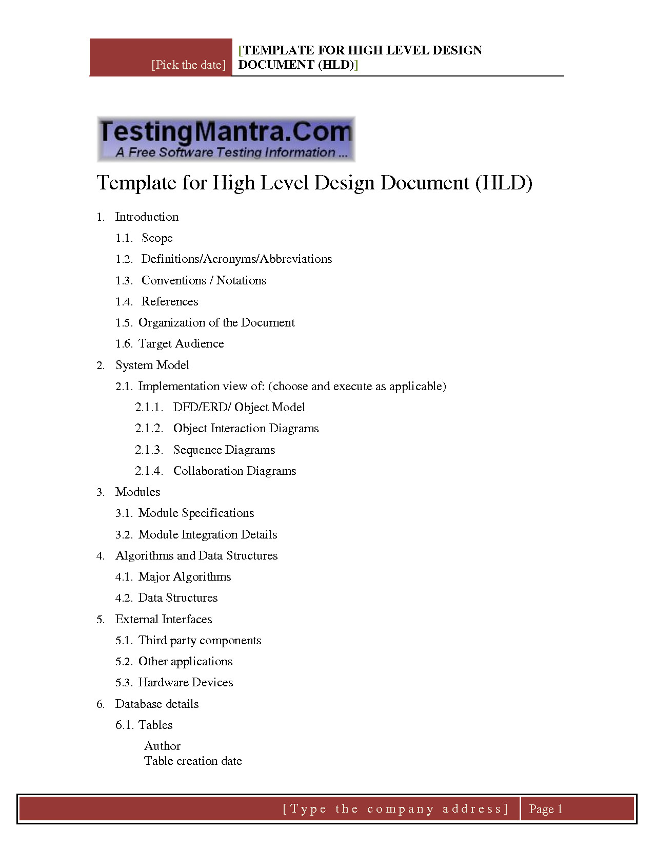 High Level software Design Document Template 6 Best Images Of Design Document Templates Etl Technical
