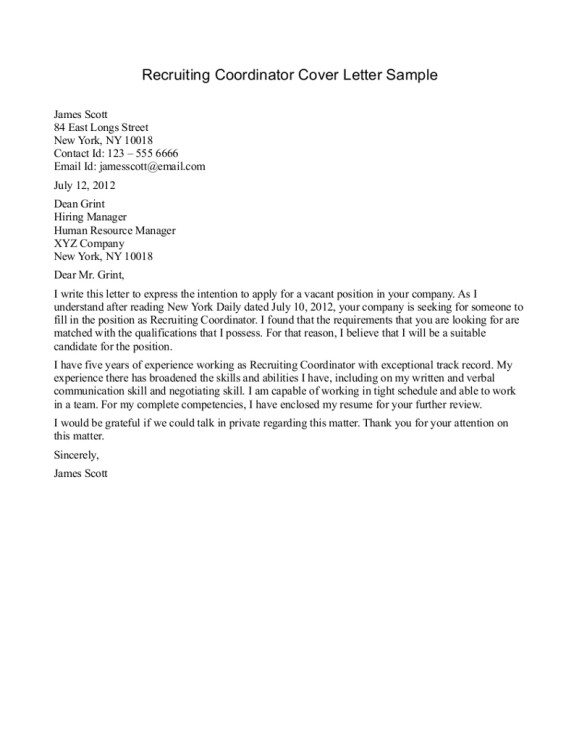 brilliant and also interesting sample cover letter for recruiter position