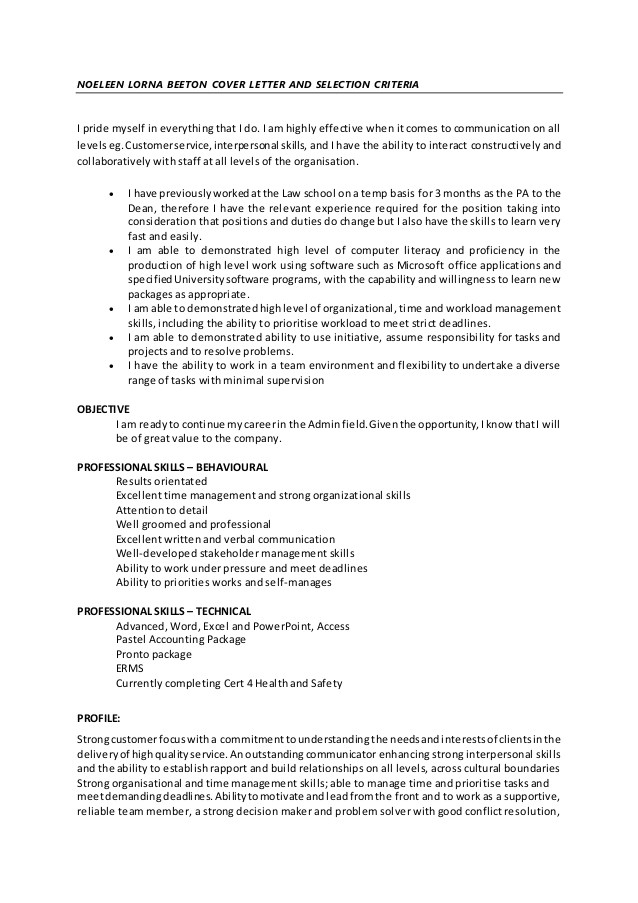 noeleen lorna beeton cover letter and selection criteria 01 april