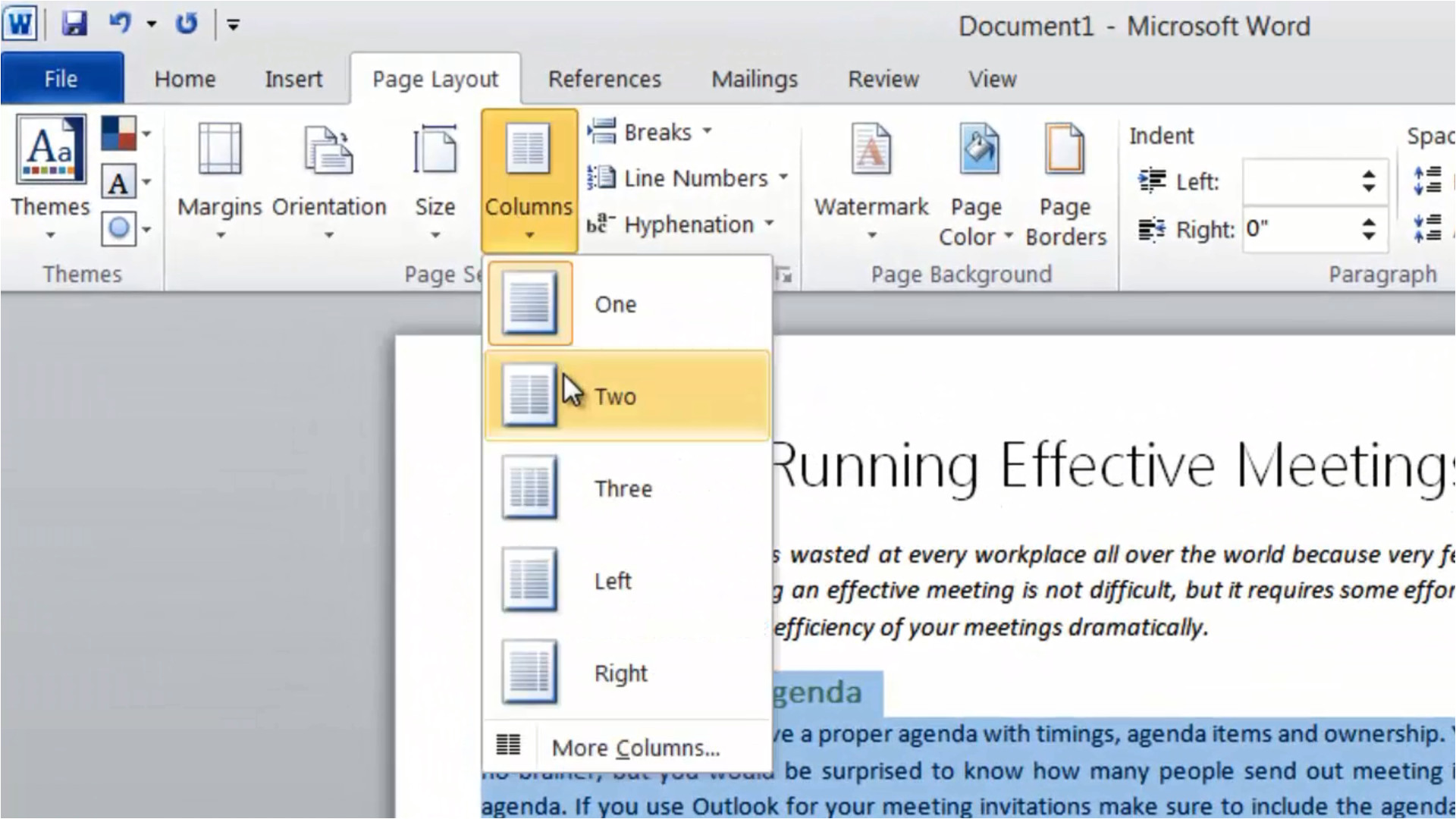 how to format your text into two columns in microsoft word 2010
