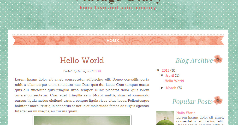 vintage diary free blog template