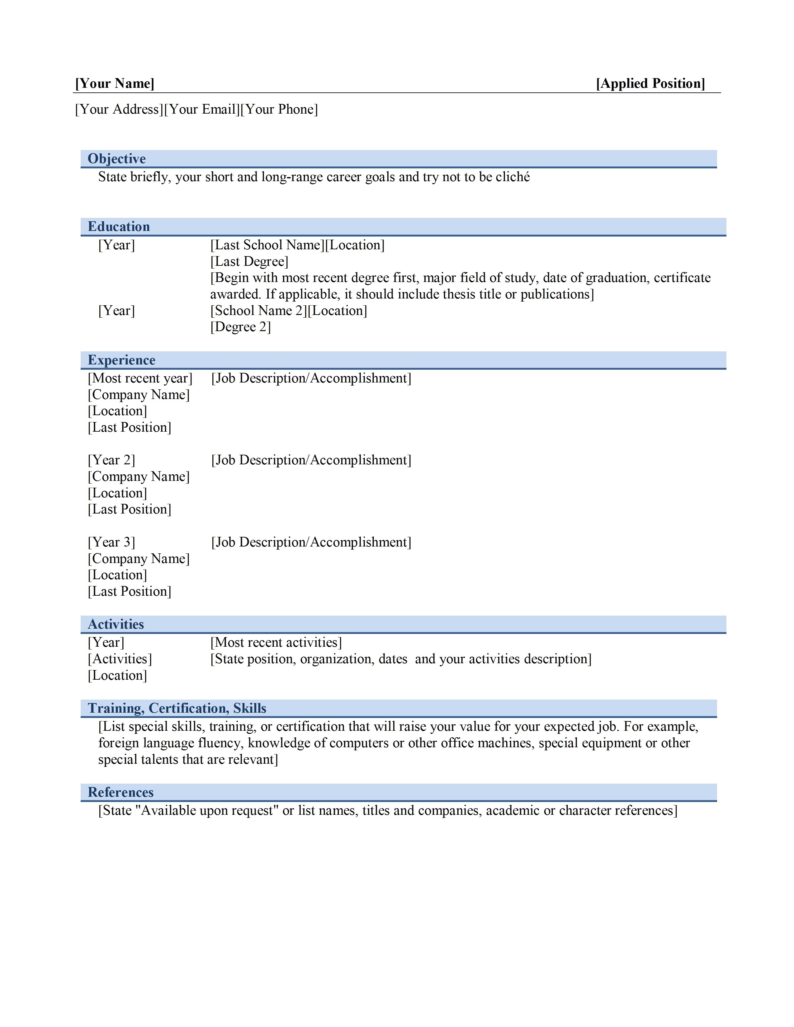 microsoft word templates resume