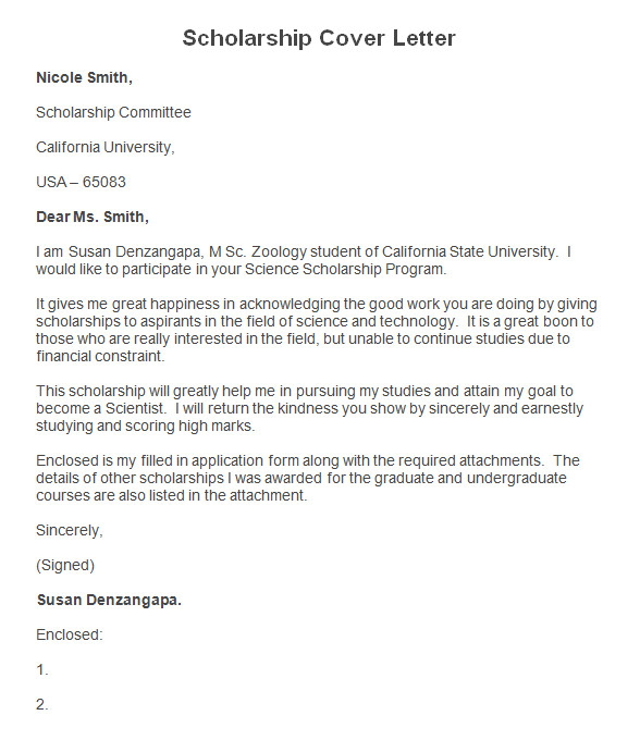 scholarship cover letter template