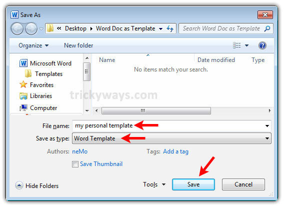 how to save word document as template