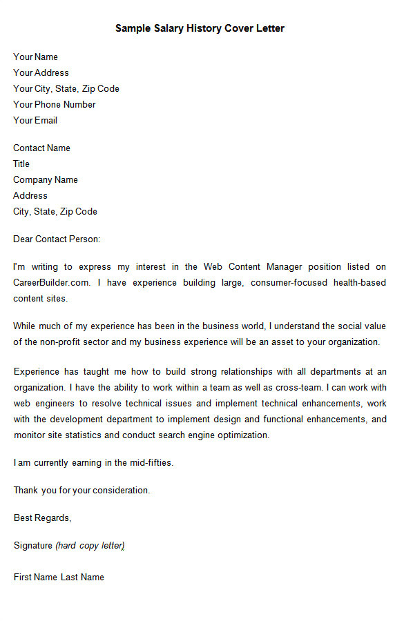 How to State Salary History In Cover Letter 9 Sample Salary History Templates Free Word Pdf