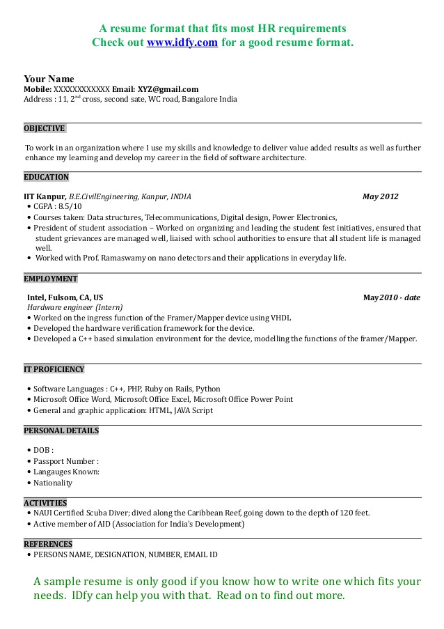 resume formatdownloadinmsword2007