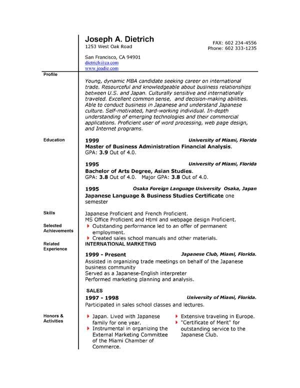 resume templates microsoft word 2007