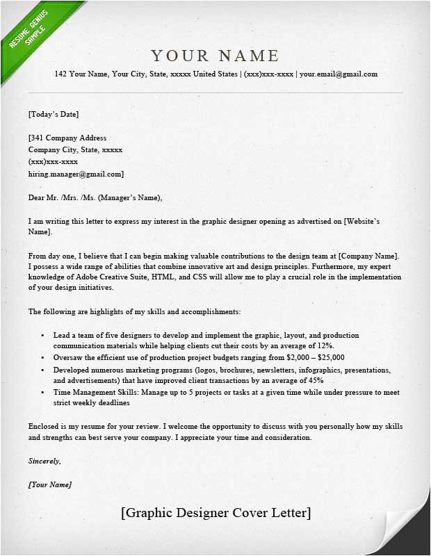 How to Write A Cover Letter for A Design Job Graphic Designer Cover Letter Samples Resume Genius