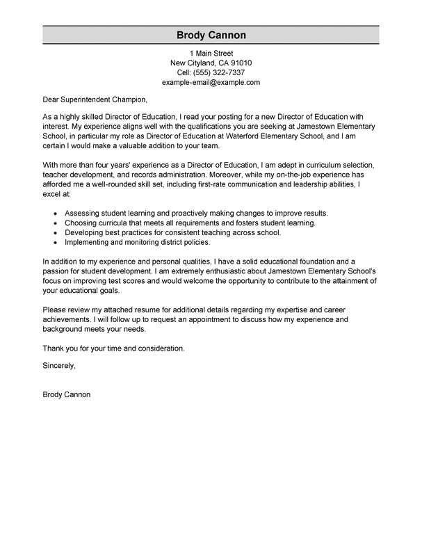 How to Write A Cover Letter for A Director Position Best Director Cover Letter Examples Livecareer