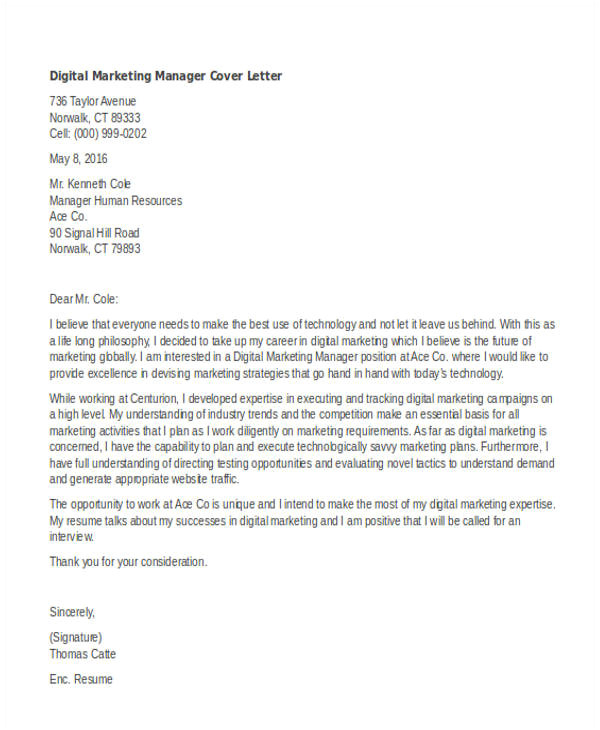 marketing cover letter template