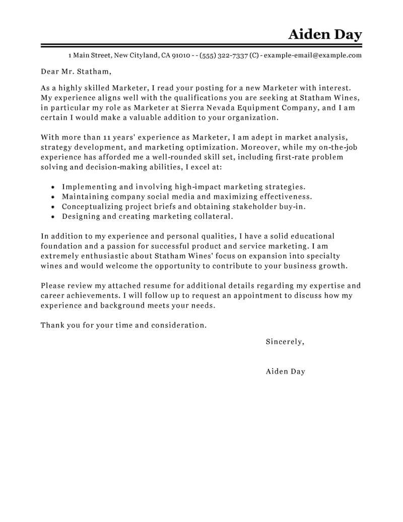 How to Write A Cover Letter for A Marketing Job Best Marketing Cover Letter Examples Livecareer