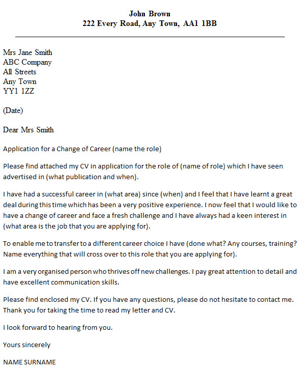 How to Write A Cover Letter for Career Change Career Change Cover Letter Example Icover org Uk