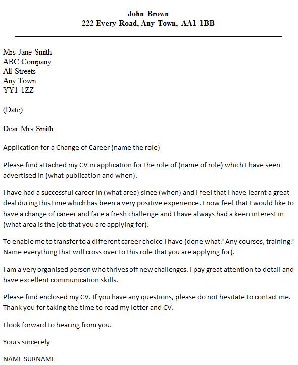 career change cover letter example