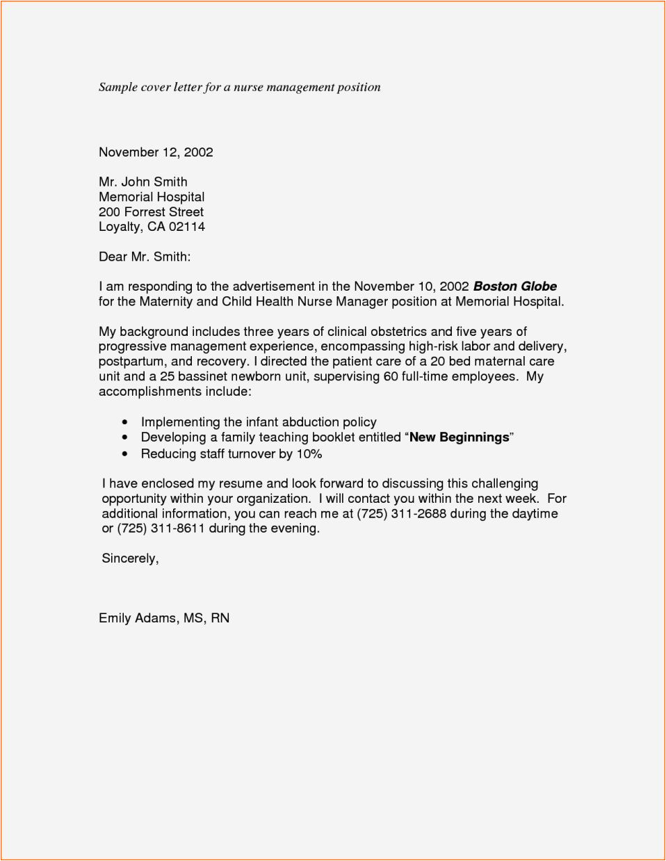 cover letter for manager position