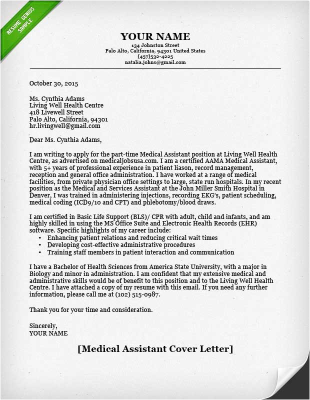 How to Write A Cover Letter for Medical assistant Medical assistant Cover Letter Resume Genius