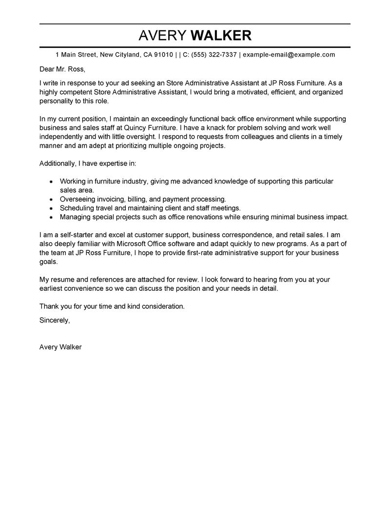 store administrative assistant cover letter sample