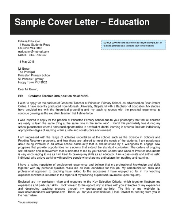 monash university cover letter samples