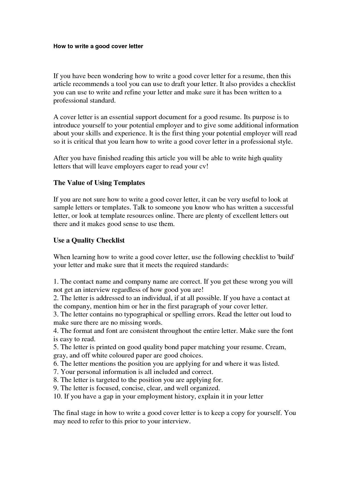 How to Write A Cv and Cover Letter Sample How to Write A Good Cover Letter Gplusnick
