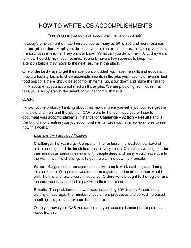 How to Write Achievements In Resume Sample How to Write Job Accomplishments