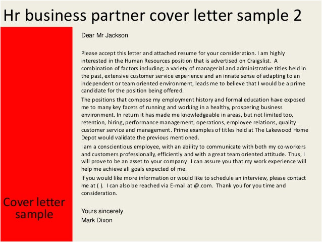 Hr Business Partner Cover Letter Sample Hr Business Partner Cover Letter