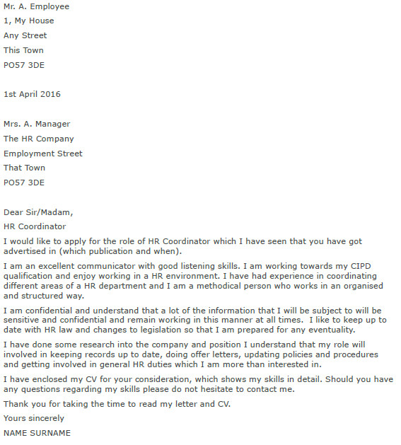 Hr Coordinator Cover Letter Example Hr Coordinator Cover Letter Example Icover org Uk