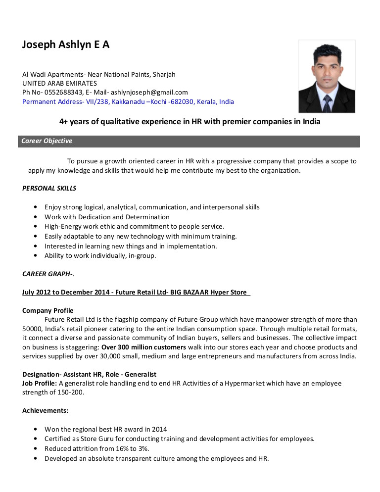 sample resume format for hr executive