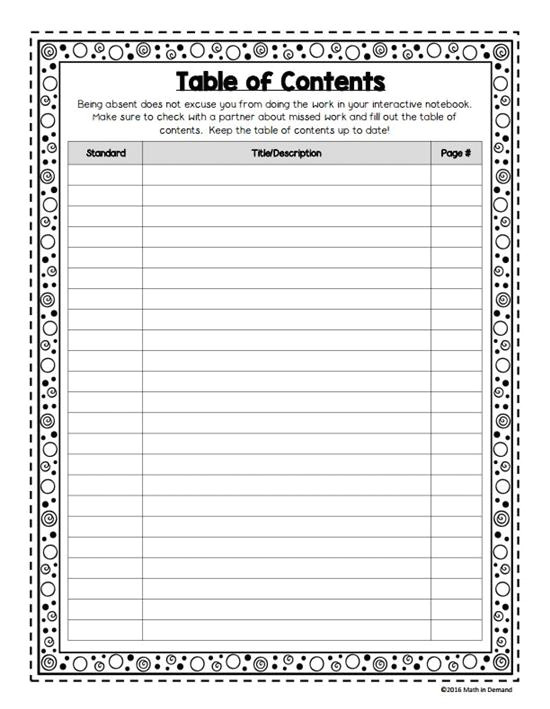 table of contents template 9263