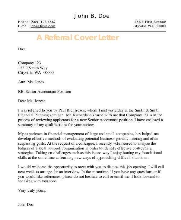 how to write a cover letter referred by someone