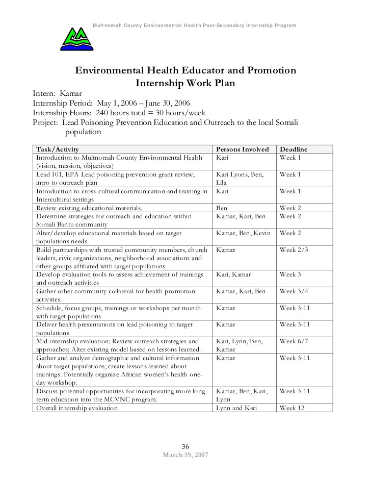 environmental health workforce development post secondary internship program