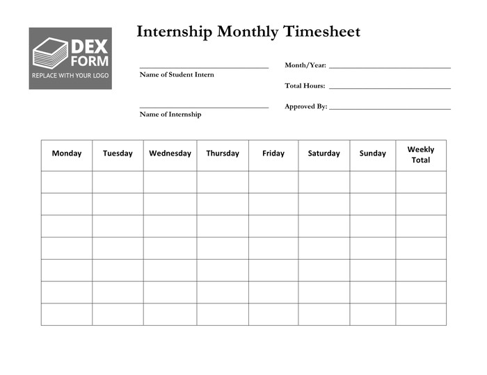 internship monthly timesheet template