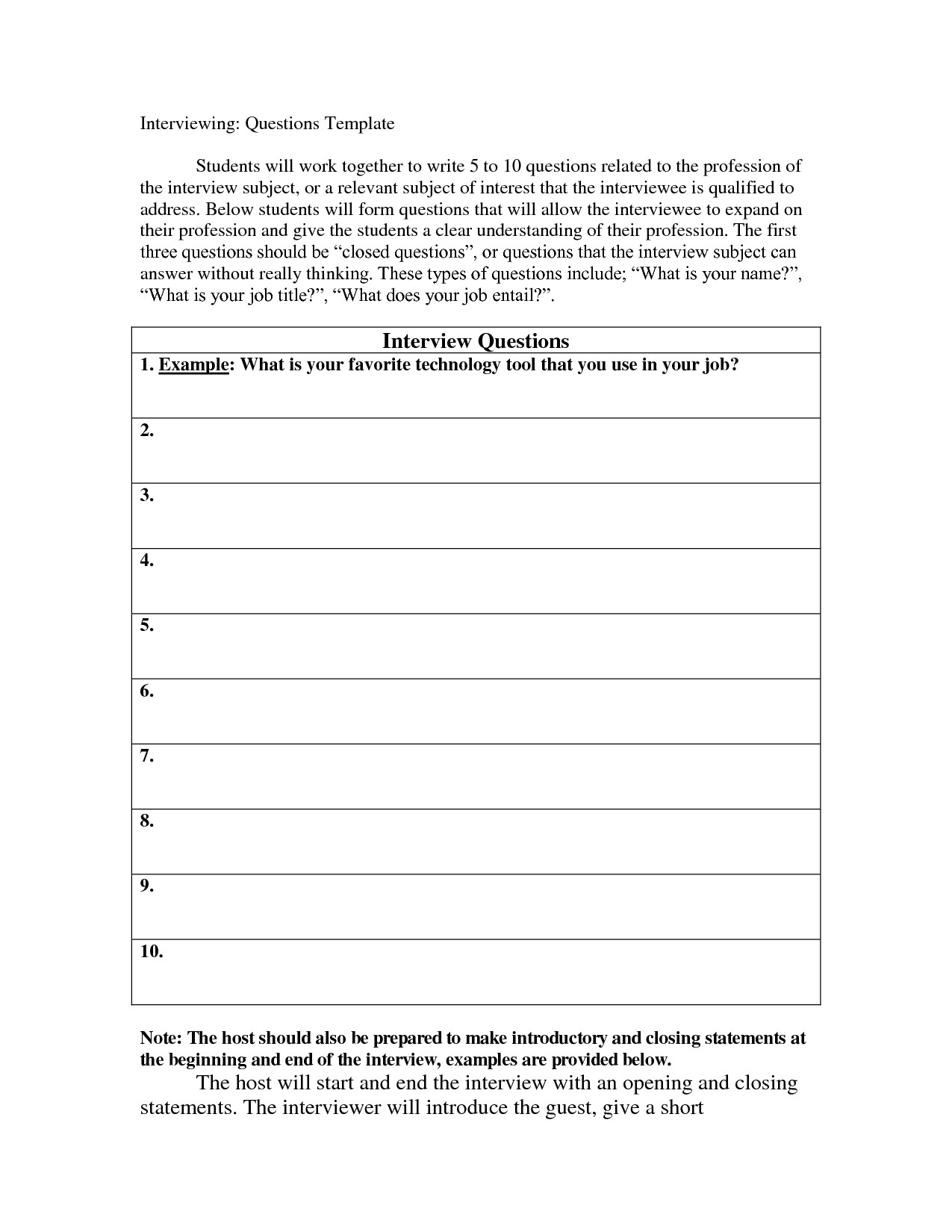 post interview questionnaire template 291332
