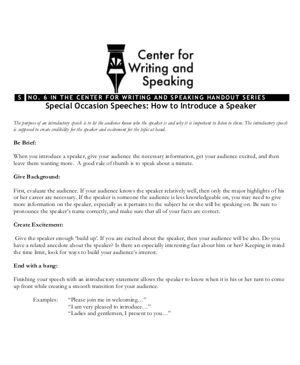 template for introducing a speaker 7 special occasion speech examples samples