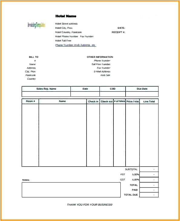 accommodation receipt template rental invoice template accommodation invoice template excel