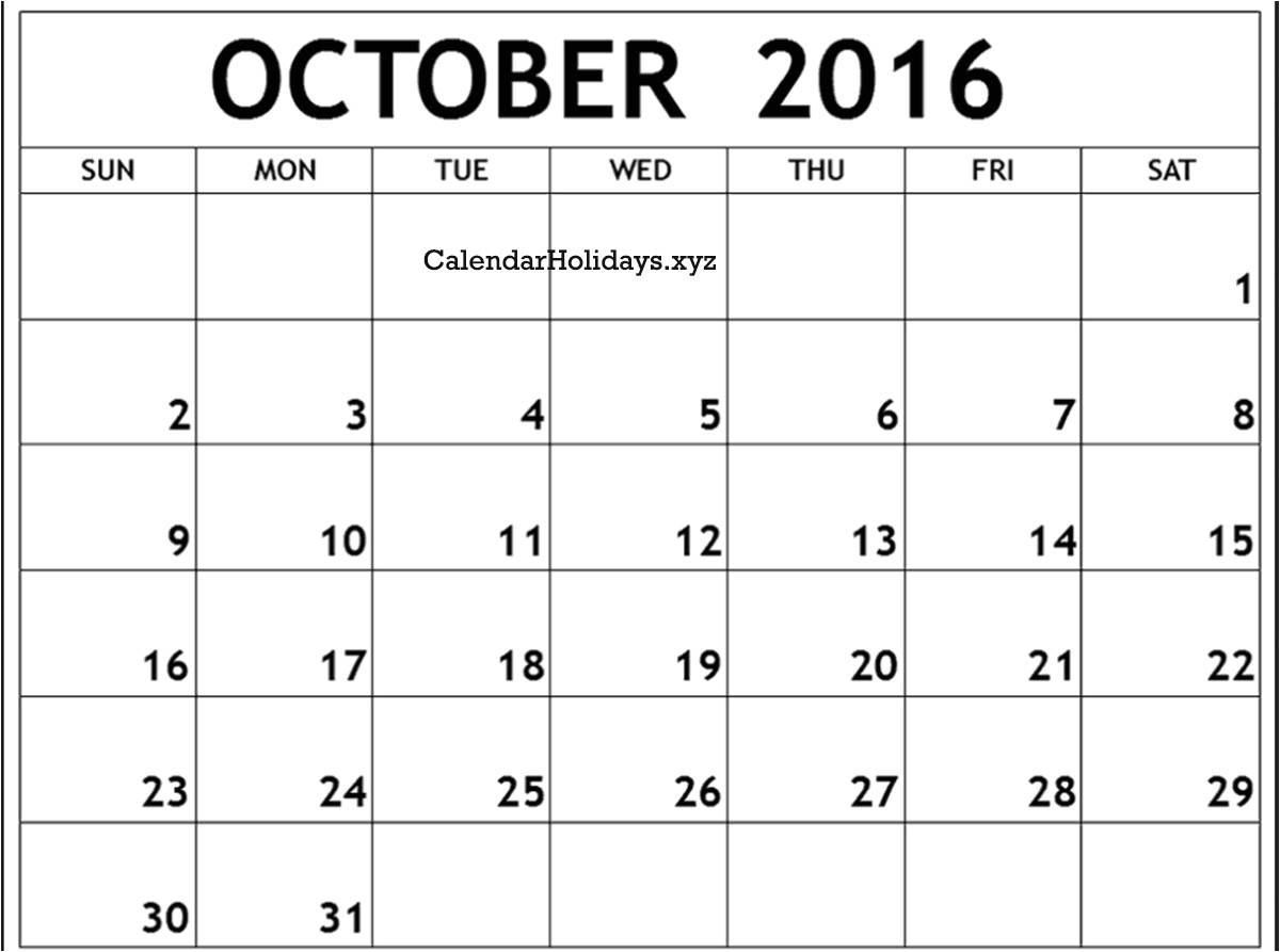 october 2016 word calendar