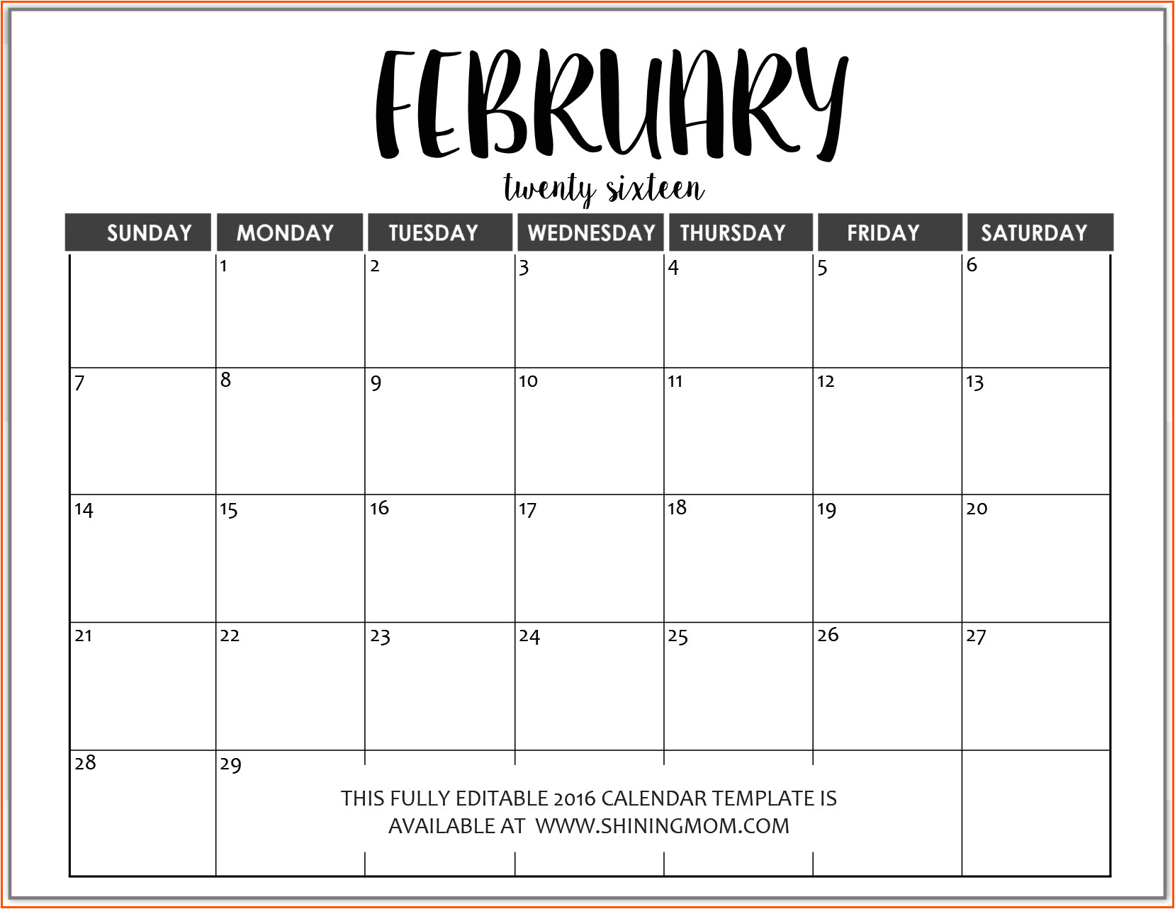word calendar template