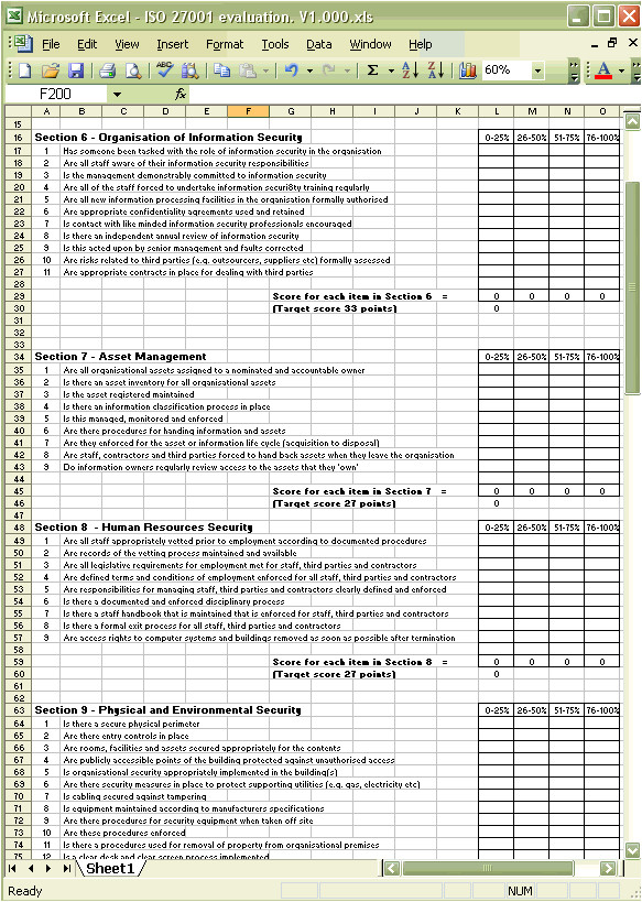 Iso 27001 Risk assessment Template iso 27001 Benchmark Spreadsheet