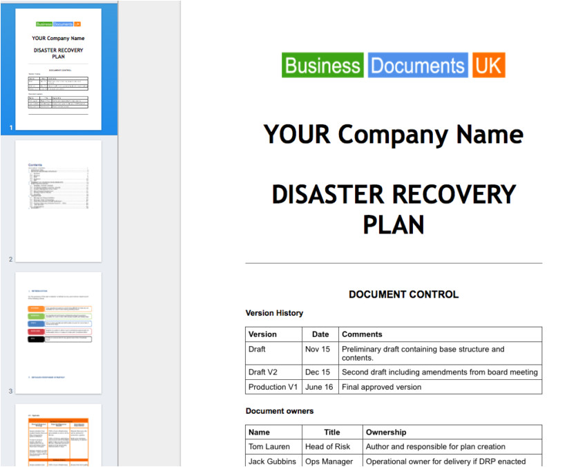 itil disaster recovery plan template