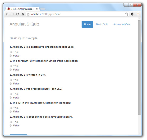 Javascript Quiz Template Data Driven forms with Angularjs S Two Way Data Binding