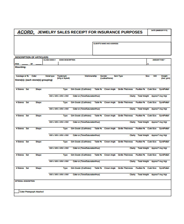 Jewelry Receipt Template 28 Receipt Templates Sample Templates