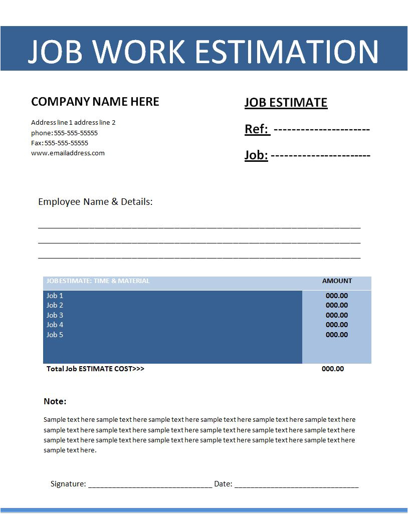 Job Estimates Templates Job Estimation Template Free Word Templatesfree Word