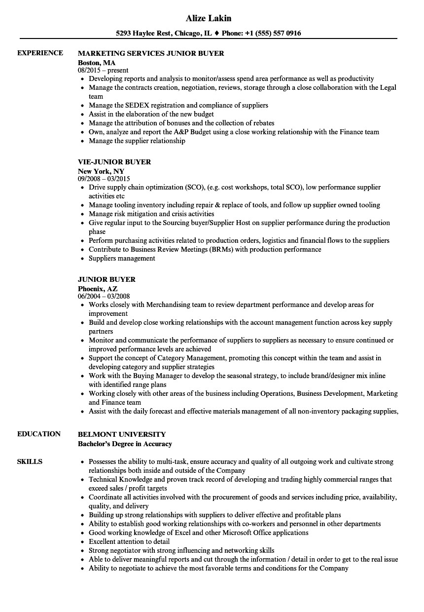 Junior Buyer Resume Sample Junior Buyer Resume Samples Velvet Jobs