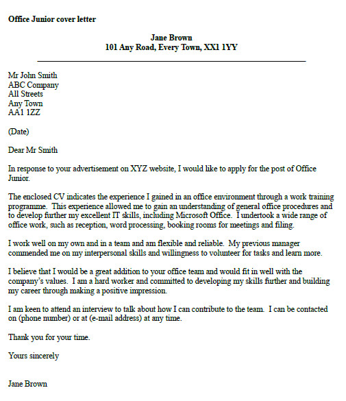 Junior Receptionist Cover Letter Office Junior Cover Letter Example Icover org Uk