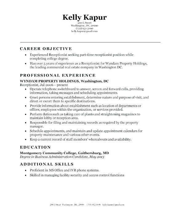 resume examples for medical receptionist