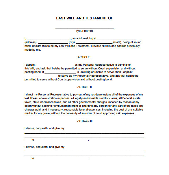 last will and testement form